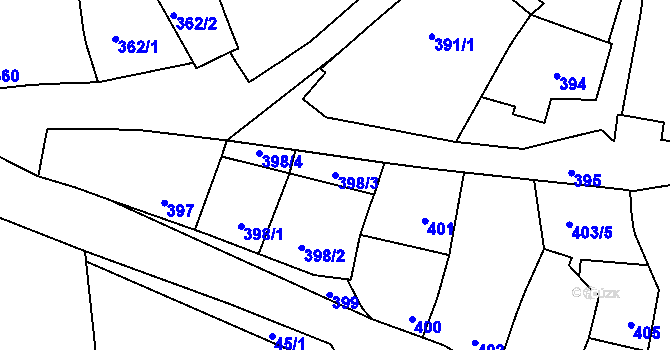 Parcela st. 398/3 v KÚ Pozořice, Katastrální mapa