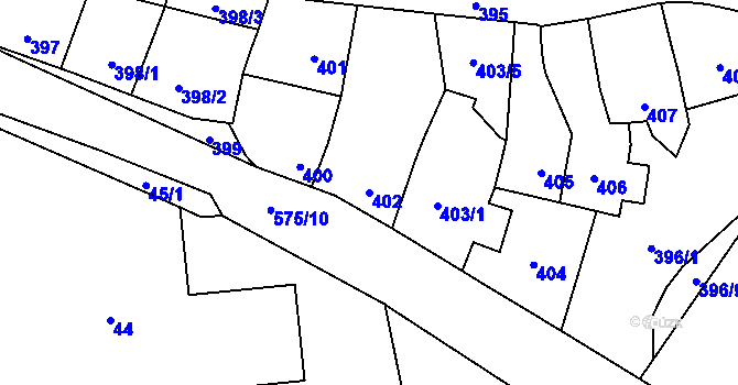 Parcela st. 402 v KÚ Pozořice, Katastrální mapa
