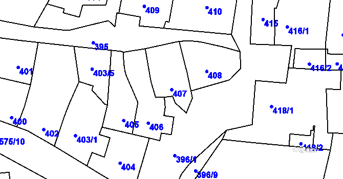 Parcela st. 407 v KÚ Pozořice, Katastrální mapa
