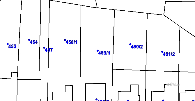 Parcela st. 459/1 v KÚ Pozořice, Katastrální mapa