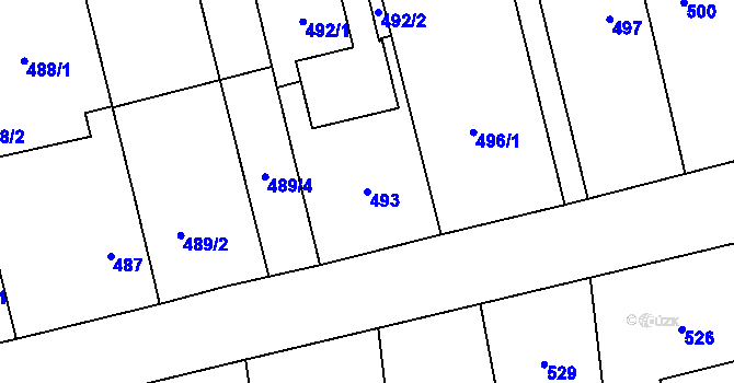 Parcela st. 493 v KÚ Pozořice, Katastrální mapa