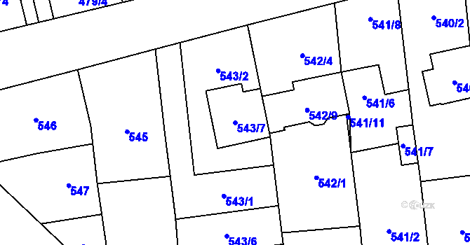 Parcela st. 543/7 v KÚ Pozořice, Katastrální mapa