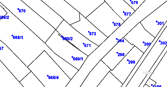 Parcela st. 671 v KÚ Pozořice, Katastrální mapa