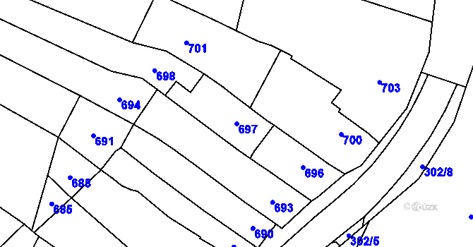 Parcela st. 697 v KÚ Pozořice, Katastrální mapa