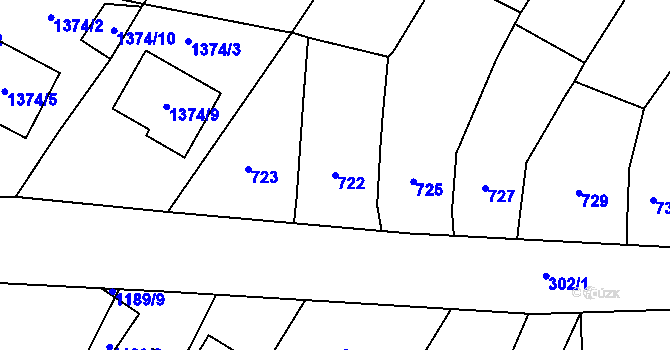 Parcela st. 722 v KÚ Pozořice, Katastrální mapa