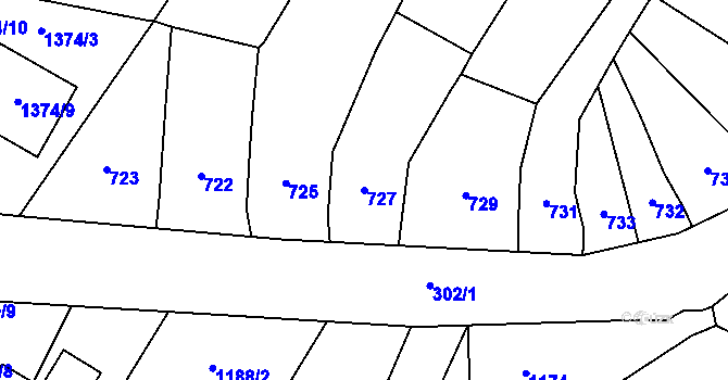Parcela st. 727 v KÚ Pozořice, Katastrální mapa