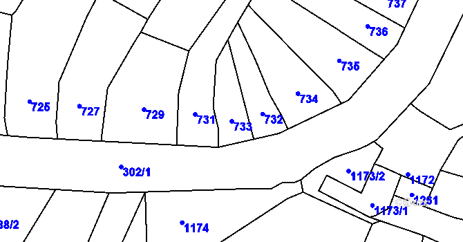 Parcela st. 733 v KÚ Pozořice, Katastrální mapa