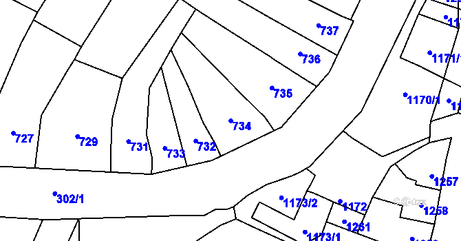 Parcela st. 734 v KÚ Pozořice, Katastrální mapa