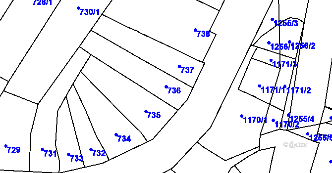 Parcela st. 736 v KÚ Pozořice, Katastrální mapa