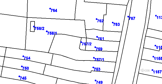 Parcela st. 757/2 v KÚ Pozořice, Katastrální mapa