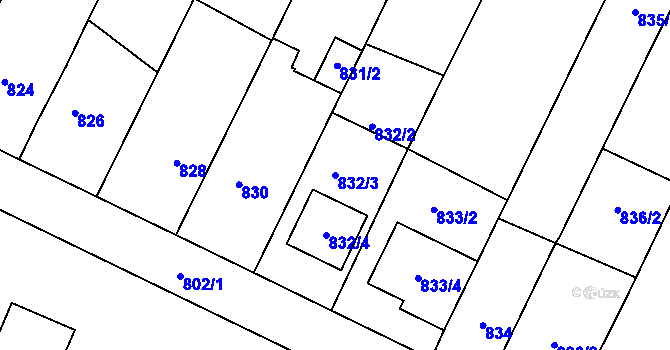 Parcela st. 832/3 v KÚ Pozořice, Katastrální mapa