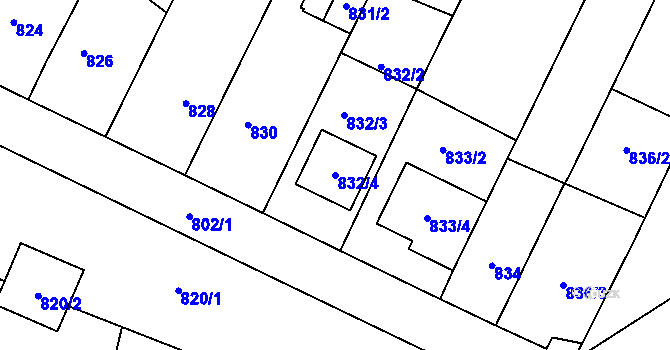 Parcela st. 832/4 v KÚ Pozořice, Katastrální mapa