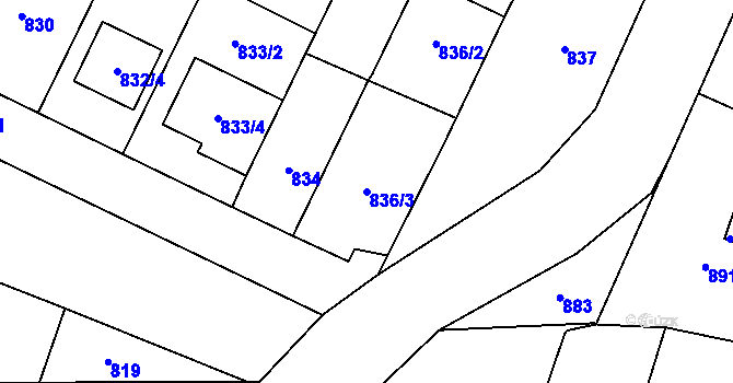 Parcela st. 836/3 v KÚ Pozořice, Katastrální mapa