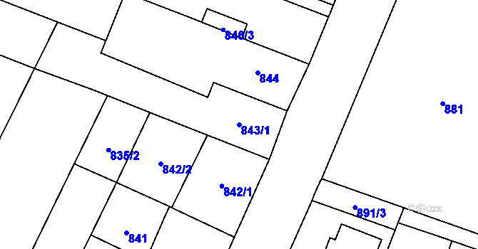 Parcela st. 843/1 v KÚ Pozořice, Katastrální mapa