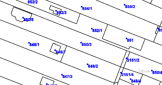Parcela st. 850/3 v KÚ Pozořice, Katastrální mapa