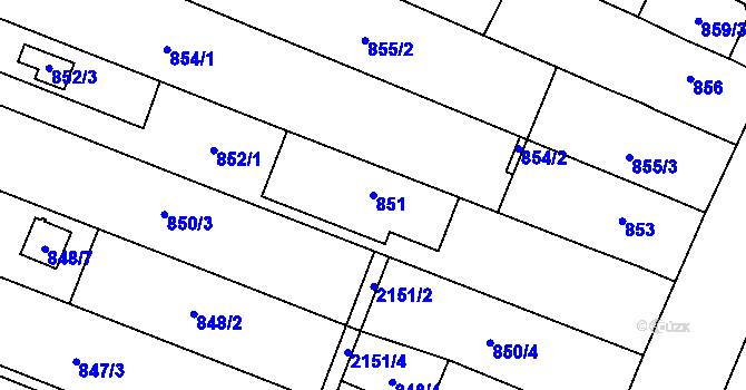 Parcela st. 851 v KÚ Pozořice, Katastrální mapa