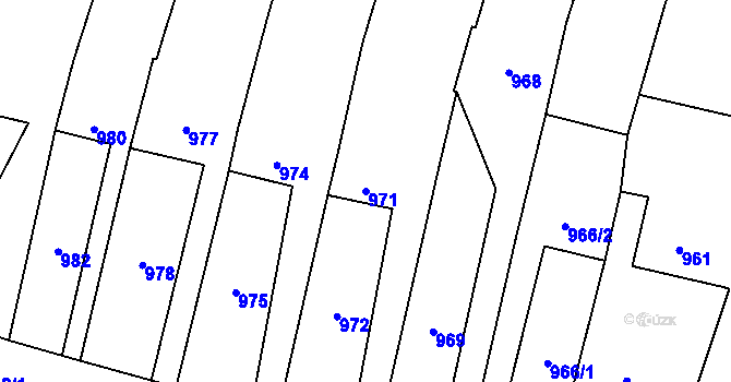 Parcela st. 971 v KÚ Pozořice, Katastrální mapa