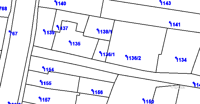 Parcela st. 1136/1 v KÚ Pozořice, Katastrální mapa