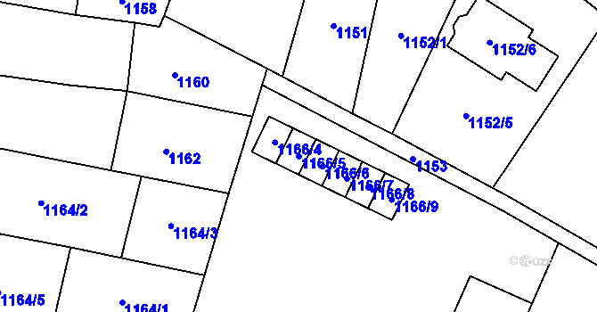 Parcela st. 1166/5 v KÚ Pozořice, Katastrální mapa