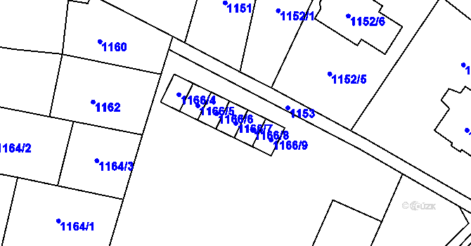 Parcela st. 1166/7 v KÚ Pozořice, Katastrální mapa