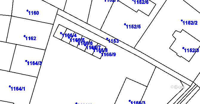 Parcela st. 1166/9 v KÚ Pozořice, Katastrální mapa