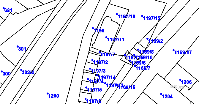 Parcela st. 1197/7 v KÚ Pozořice, Katastrální mapa