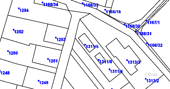 Parcela st. 1311/5 v KÚ Pozořice, Katastrální mapa