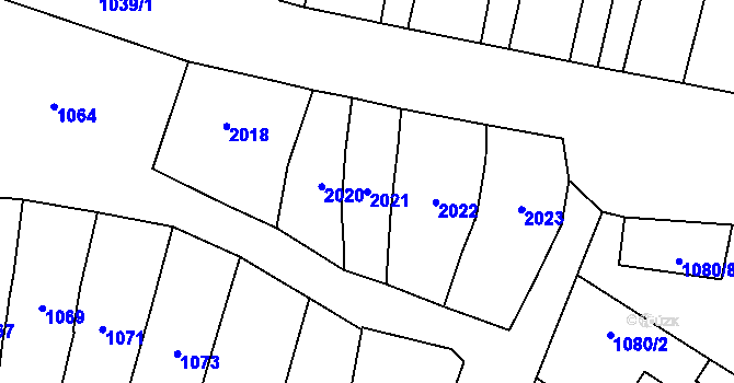 Parcela st. 2021 v KÚ Pozořice, Katastrální mapa