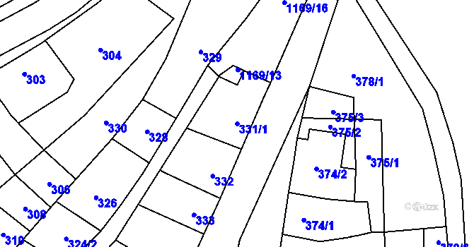 Parcela st. 331/1 v KÚ Pozořice, Katastrální mapa