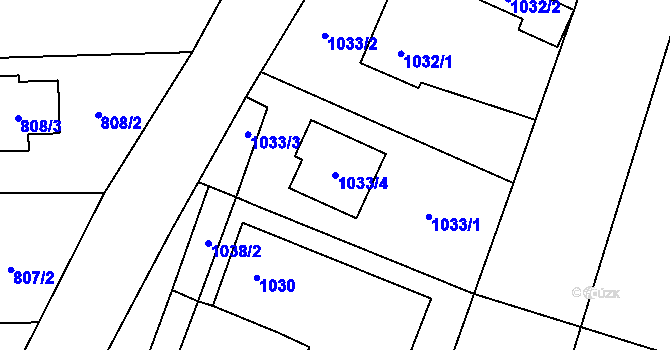 Parcela st. 1033/4 v KÚ Pozořice, Katastrální mapa