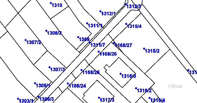 Parcela st. 1168/26 v KÚ Pozořice, Katastrální mapa