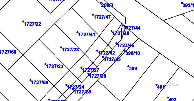 Parcela st. 1727/42 v KÚ Pozořice, Katastrální mapa
