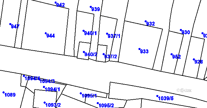 Parcela st. 937/2 v KÚ Pozořice, Katastrální mapa