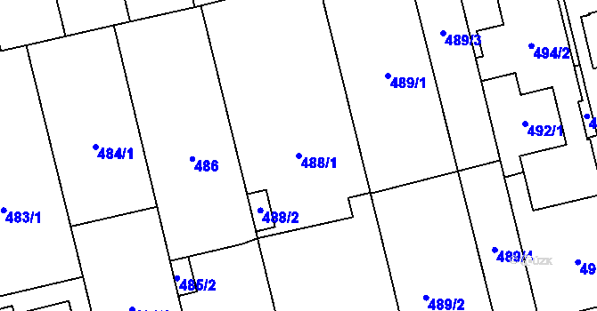 Parcela st. 488/1 v KÚ Pozořice, Katastrální mapa