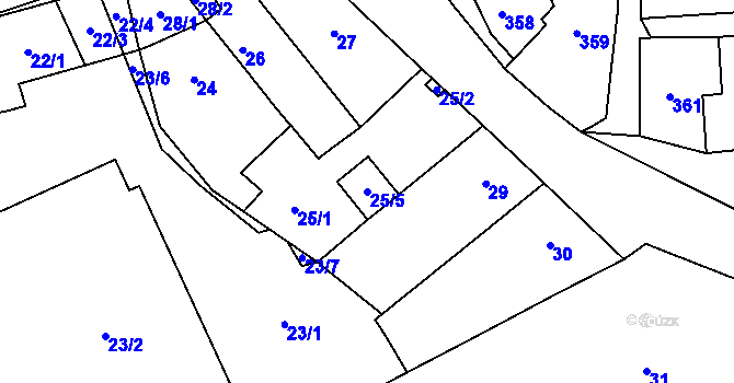 Parcela st. 25/5 v KÚ Pozořice, Katastrální mapa