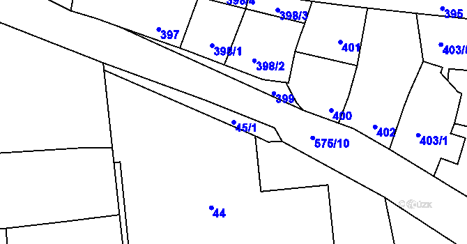 Parcela st. 45/1 v KÚ Pozořice, Katastrální mapa