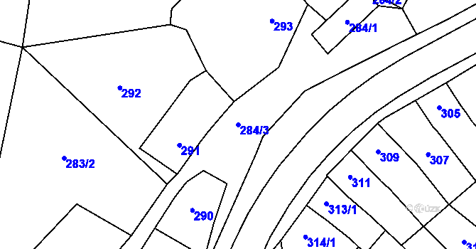 Parcela st. 284/3 v KÚ Pozořice, Katastrální mapa