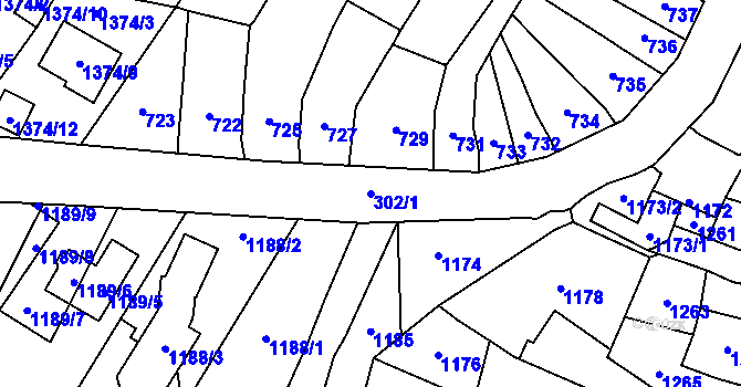 Parcela st. 302/1 v KÚ Pozořice, Katastrální mapa