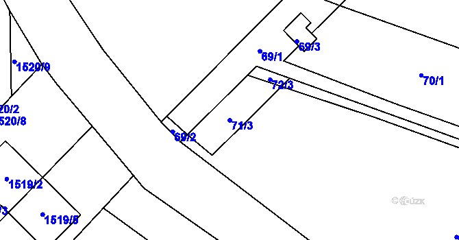 Parcela st. 71/3 v KÚ Pozořice, Katastrální mapa