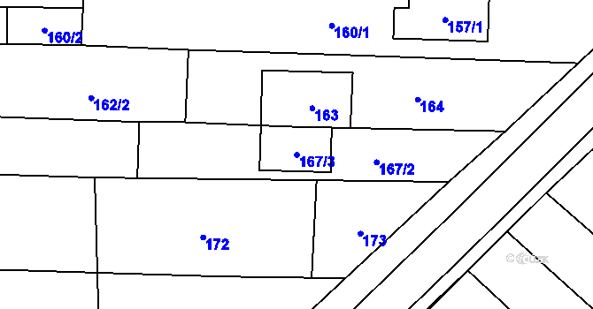 Parcela st. 167/3 v KÚ Pozořice, Katastrální mapa