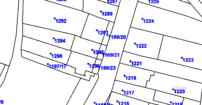 Parcela st. 1169/21 v KÚ Pozořice, Katastrální mapa