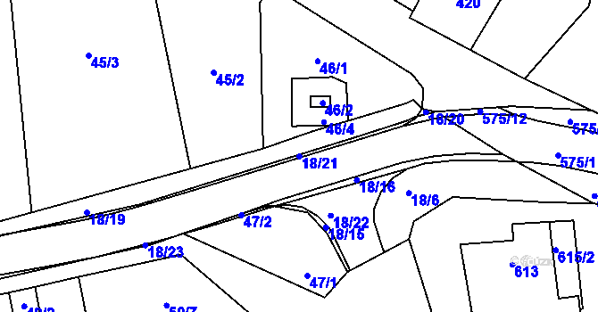 Parcela st. 18/21 v KÚ Pozořice, Katastrální mapa