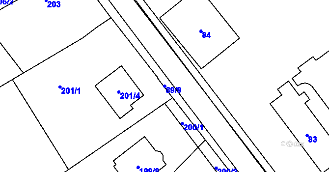 Parcela st. 89/9 v KÚ Pozořice, Katastrální mapa