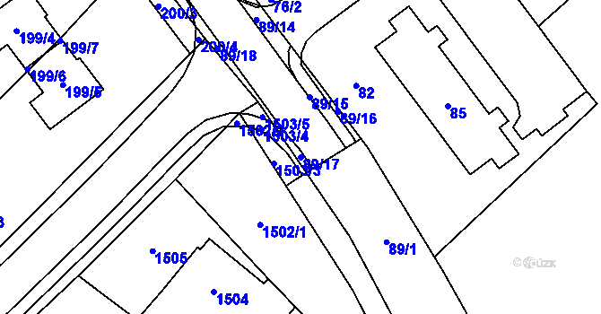 Parcela st. 89/17 v KÚ Pozořice, Katastrální mapa