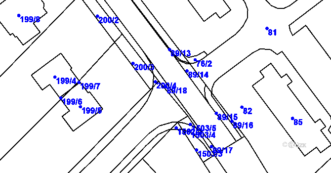 Parcela st. 89/18 v KÚ Pozořice, Katastrální mapa