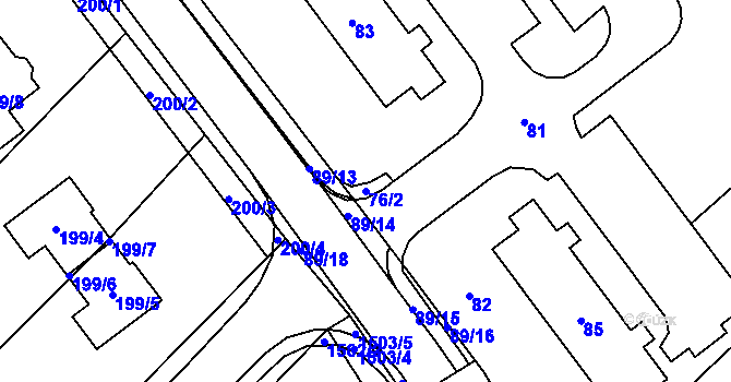 Parcela st. 76/2 v KÚ Pozořice, Katastrální mapa