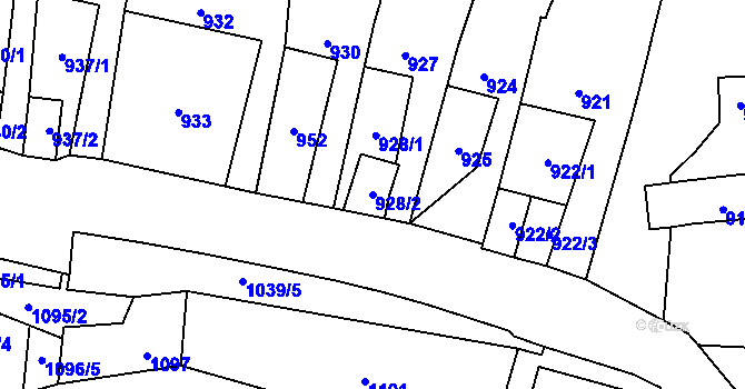 Parcela st. 928/2 v KÚ Pozořice, Katastrální mapa