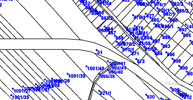 Parcela st. 51 v KÚ Prace, Katastrální mapa