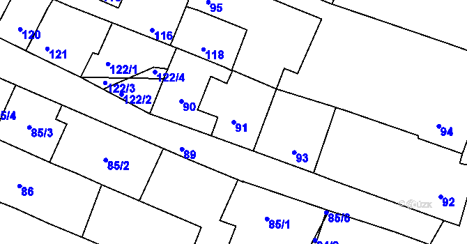 Parcela st. 91 v KÚ Prace, Katastrální mapa