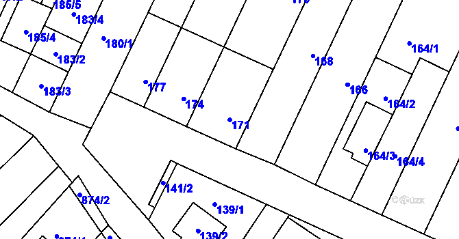 Parcela st. 171 v KÚ Prace, Katastrální mapa